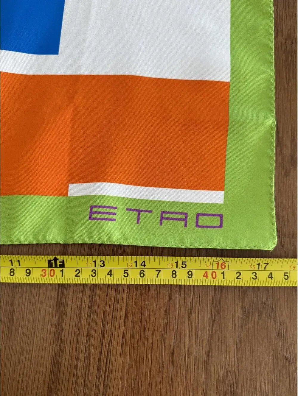 ETRO Silk Square Scarf Geometric Print Green Blue Orange White 2015 Milan-Italia
